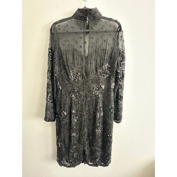 Vintage Black Tie Oleg Cassini black beaded classic timeless cocktail dress sz 8 - Picture 6 of 16